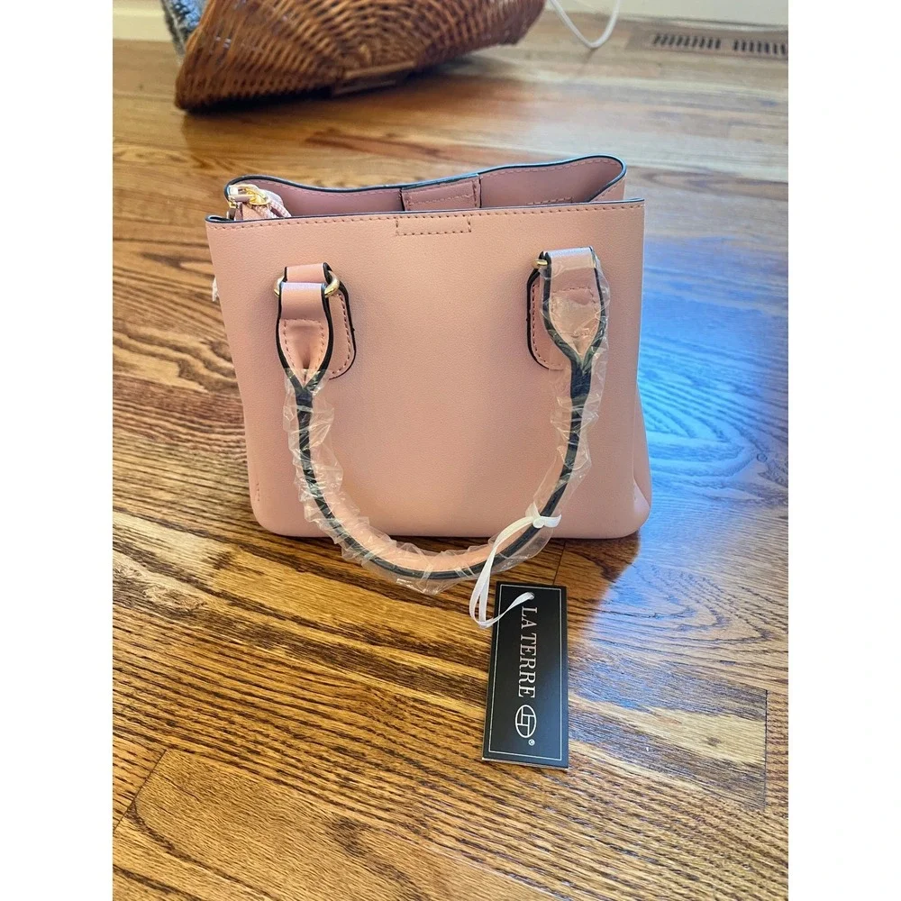 La Terre Satchel Crossbody Bag Womens Small Pink New Vegan Leather Gold Hardware